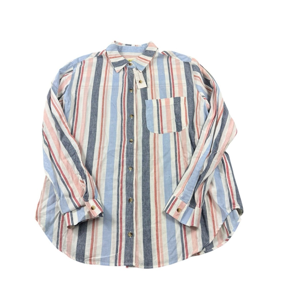 Maeve Anthropologie Red Blue White Stripe Linen Blend Women's Shirt S NWT